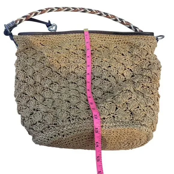 Brighton Straw Crochet Shoulder Bag – Boho Woven Hobo Tote - Picture 6 of 15